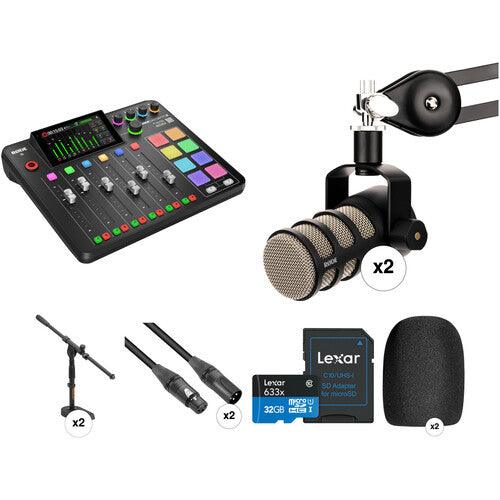 Kit de Podcast c/ interface RODE RODECaster Pro II, 2 PodMics e 2 Suportes de mesa - RKV IMPORTS